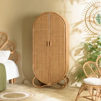 Produktbild von KALLY – Schrank aus Rattan, 2 Türen mit Geflecht, Farbe: Honigbraun