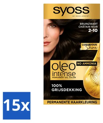 Obrázok produktu pre 15 ks farby na vlasy SYOSS Oleo Intense 2-10, trvalá farba, tmavohnedá, výhodný balík