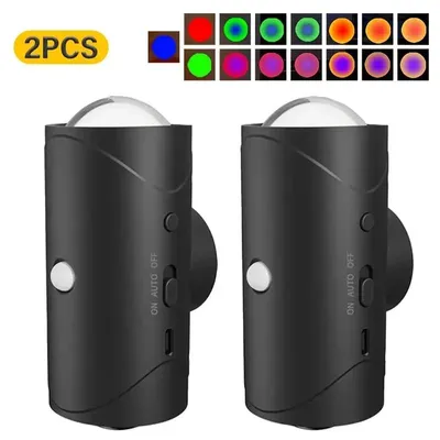 Produktbild von LED-Nachtlicht mit Bewegungssensor - Wandleuchte - 2er-Set - Wiederaufladbar - Dimmbar - RGB-Verlaufslicht - Schwarz
