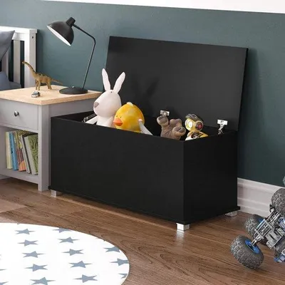 Produktbild von Schwarze Holzkinderspielzeugbox mit Deckel - Holzspielzeugkiste für Kinder