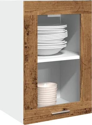 Produktbild von "2026 Promotion" Buffetschrank Küche, Hängeschrank, Lyon Glas Altholz-Optik 40x31x60 cm Holzwerkstoff - Mehrzweckschrank CC31632