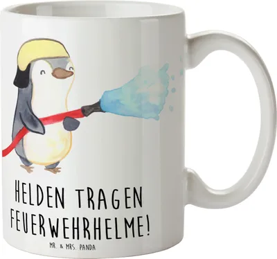 Produktbild von Mr. & Mrs. Panda Kaffeebecher Feuerwehrmann Helden - Weiß - Geschenk, Feuerwehrfrau, Danke sagen, Trinkbecher, Tasse, Tapferkeit, Pott, Aufmerksamkeit, Becher, Bedanken
