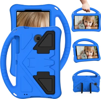 Produktbild von Kinder Hülle für Samsung Galaxy Tab A 7.0 SM-T280/T285/ Tab 4/ Tab 3 7.0 SM-T230/T231/T210/P3200, Eva Leichte Stoßfeste Faltbarem Ständer, Kids Griff Schutzhülle Blau