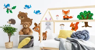 Produktbild von Muralo Wandsticker Waldtiere mit Bumen und Pilzen 50 x 100 cm Wandtattoo Wanddeko Aufkleber Set Kinderzimmer XXL