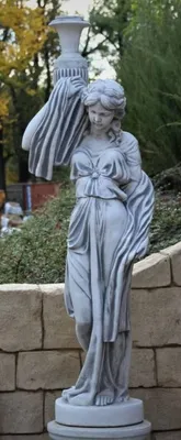 Produktbild von Casa Padrino Jugendstil Garten Deko Skulptur Frau mit Vase Grau H. 185 cm - Elegante Garten Deko Stein Figur - Barock & Jugendstil Garten Deko Accessoires