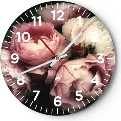 Produktbild von Wanduhr - Rund - Glasuhr - Pfingstrose Blume - 30x30cm - Schleichendes Uhrwerk - Lautlos - zum Aufhängen bereit - Dekoration Modern - Wanddekoration aus Glas - C4AR30x30-3930