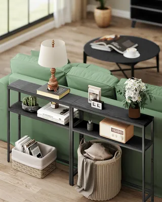 Produktbild von VASAGLE Beistelltisch mit 2 Ablagen, schmaler Konsolentisch, für Wohnzimmer, Flur, Schlafzimmer, 120 x 20 x 80.5 cm, grau-schwarz