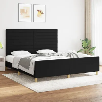 Produktbild von Bettgestell mit Kopfteil Schwarz 180x200 cm Stoff