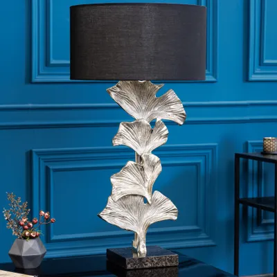 Produktbild von riess-ambiente Design Tischlampe GINKGO 70cm schwarz Stoffschirm silber Metall Marmor-Fuß Tischleuchte Lampe
