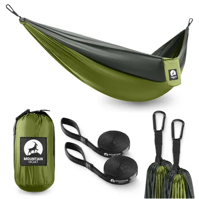 Produktbild von MOUNTAIN-GOAT-Trekking-Hängematte, Ein-Person 270 × 140 cm, 210T Nylon, 0,8 kg, grau-grün