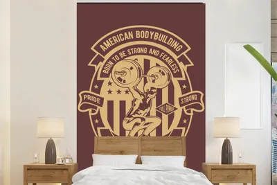Produktbild von MuchoWow® Fototapete für Wohnzimmer oder Schlafzimmer Wandtapete Vinyl Motivtapete Mannshöhle - Gewichte - Bodybuilding - Vintage - 195x300 cm - Das Hintergrundbild
