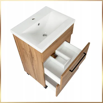 Image de Stamar | Armoire de salle de bains, sous lavabo, chêne Wotan, 50 cm