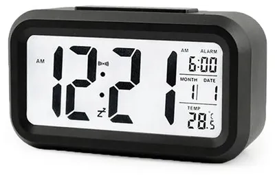 Digitalwecker 12/24h mit LCD-Display, Datum, Temperatur (Schwarz)