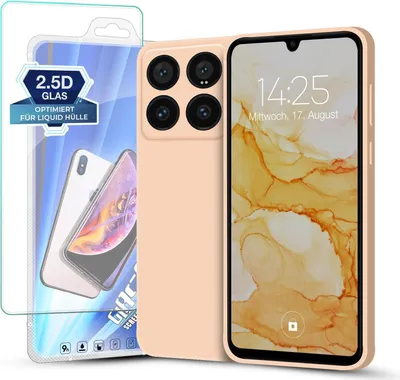 Produktbild von Hülle für Xiaomi 14 Pro mit 9H Displayglas Displayschutz Plus Case Cover Bumper Silikon Softgrip Schutzhülle Farbe: Rosa
