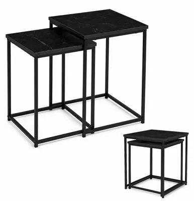 Obrázek produktu pro Rozkládací konferenční stolky čtvercové sada 2v1 loftový černý mramor ModernHome