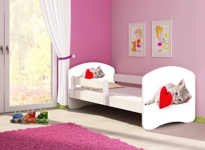 Produktbild von Kinderbett, Babybett 70x140, 80x160, 80x180cm Juniorbett, Kind, Motiv, Schublade CLAMARO, Bett Farbe:40 Katze, Ausführung:Ohne Bettkasten, Bett Größe:140 x 70 cm