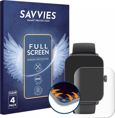 Produktbild von 4x Savvies Fullscreen Schutzfolie für Hama Smartwatch 6010 Displayschutz Folie Fullcover Klar Transparent