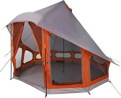 Image de Tente tipi vidaXL avec toit, gris et orange, 404 x 370 x 270 cm, en taffetas