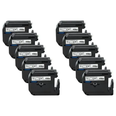 Produktbild von vhbw 10x Schriftband-Kassette kompatibel mit Brother P-Touch 80SCCP, BB4, 90, 70SR, H100, 80, H110, 85 Etiketten-Drucker 8m x 9mm Schwarz auf Weiß