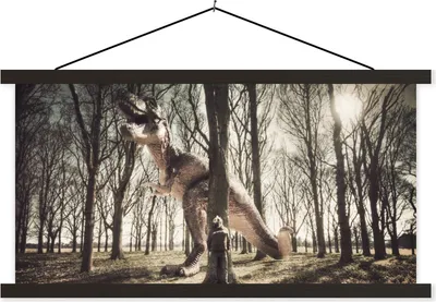 Produktbild von MuchoWow® Textilposter Dinosaurier - Wald - Baum 120x60 cm mit schwarzem Rahmen - Dekoration Schlafzimmer