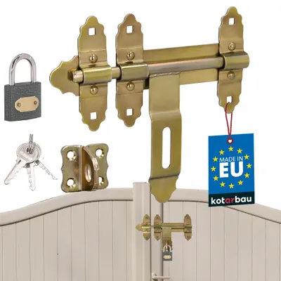 Produktbild von KOTARBAU® Torriegel 200mm Türriegel abschließbar mit Vorhängeschloss Gartentor Riegel Bolzenriegel Schieberiegel Schlossriegel verzinkter Stahl Gold