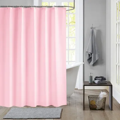 Image de Rideau de douche avec œillets, couleur unie rose, 180x200 cm