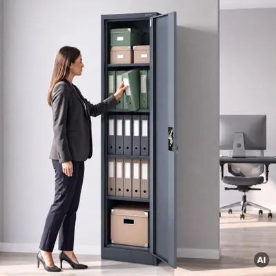 Produktbild von Büroschrank Aktenschrank Metallschrank Lagerschrank 4 Fachböden Flügeltür Pulverbeschichtung Stahlblech 185 cm x 45 cm x 40 cm Farbe: Anthrazit