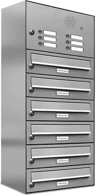 Produktbild von 6er V2A Edelstahl Briefkastenanlage für Aufputz - Wandmontage Klingel