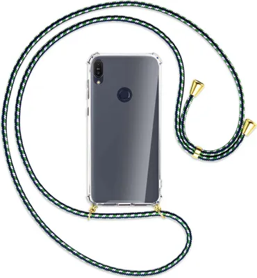 Produktbild von Handykette Backcover-Schutzhülle mit Band (Metall goldfarben) für Asus ZenFone Max Pro M1 - grün/blau/weiß