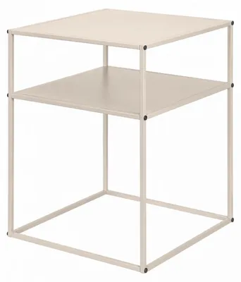 Zdjęcie produktu dla Stolik nocny – metalowy – 2 powierzchnie do przechowywania – kwadratowy – 37,5 x 37,5 x 50,5 cm – beżowy