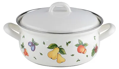 Emaille-Braadpan 18 cm, 1,5 L, weiß mit Fruchtdekor, Induktion