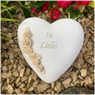 Produktbild von XXL Grabherz Spruch Grabschmuck Grab Herz - In Liebe - ca.1200g Rosenranke Sand