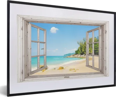 Produktbild von MuchoWow® Gerahmtes Poster Aussicht - Strand - Sand 60x40 cm - Poster mit Schwarzem Bilderrahmen Wandposter Rahmen Foto Bilder - Schlafzimmer - Plakat in Rahmen - Drucken