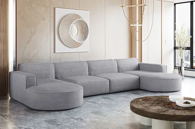 Produktbild von Kaiser Möbel Ecksofa Designer MODENA U XL stoff Dicker cord Poso Hellgrau