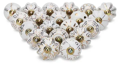 Image de Boutons de porte dorés, boutons de porte en céramique ancienne, poignées de tiroir, ferrures pour meubles de cuisine, boutons en laiton et boutons d'armoire – 20 pièces