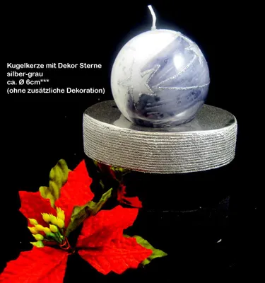 Produktbild von Kugelkerze mit Nachbildung Sterne silber-grau ca. 6 cm