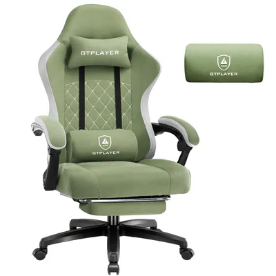 Produktbild von GTPLAYER Gaming Stuhl Stoff, Gaming Sessel mit Taschenfederkissen, ergonomischer Drehstuhl, Gamer Stuhl mit Fußstütze150 kg Belastbarkeit,grün