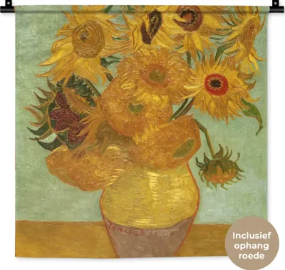 Produktbild von MuchoWow® Wandteppich Wandbehang Sonnenblumen - Vincent van Gogh 60x60 cm Tapisserie Dekoration Wandtuch - Dekorationen - Wand Decke