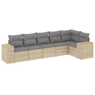 Produktbild von vidaXL 6-tlg. Garten-Sofagarnitur mit Kissen Beige Poly Rattan