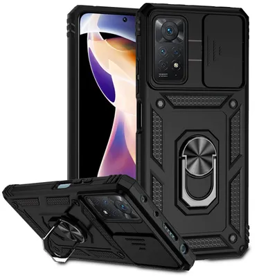 Obrázek produktu pro Pouzdro pro Xiaomi Redmi Note 11 Pro/Note 11 Pro 5G dvouvrstvé pouzdro s posuvným krytem kamery a prstencovým stojánkem černé