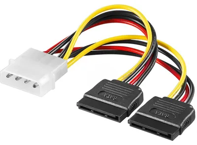 Image de Goobay 68524 Câble d'alimentation PC Y/Adaptateur d'alimentation, 5.25 mâle vers 2x SATA, 0.13 m - HDD/5,25 pouces mâle (4 broches) > 2x SATA standard mâle