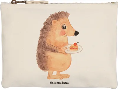 Produktbild von Mr. & Mrs. Panda aufbewahrungstasche Igel Kuchenstück Größe M - Weiß - Geschenk, Kuchen, Einladung Party, Torte, Federtasche, Kulturbeutel, Backen, Stoffbeutel, Mäppchen