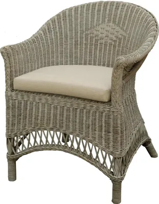 Produktbild von KRINES HOME  Rattansessel Landhaus Flechtsessel aus Natur-Rattan Rattan Sessel Korbsessel Wintergarten (Royal Grau, mit Polster)