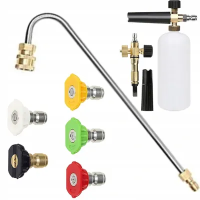 Produktbild von Rosfix Set mit 5 Schnellanschlussdüsen für Hochdruckreiniger (0°, 15°, 25°, 40°, 60°) + 1/4"-Lanze (34 cm, U-förmig) + Schaumpistole
