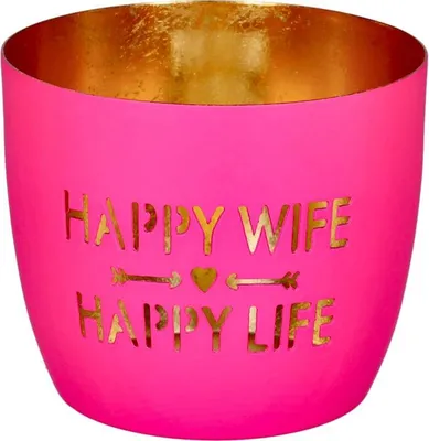 Produktbild von Gift Company Madras Windlicht M Happy wife, happy life hot pink/gold 8,5cm