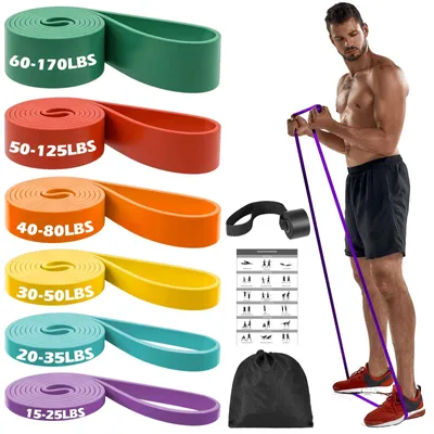 Produktbild von Widerstandsbänder Fitnessbänder Trainingsbänder - Set von 6 - Mit Türanker - Mit Übungsposter und Tasche