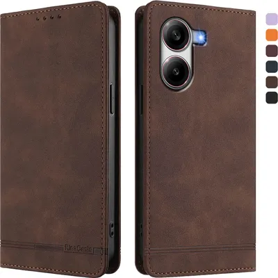 Image de Etui pour Xiaomi Poco X7 Pro, étui rétro en cuirPolyuréthaneavec support et fentes pour cartes Marron