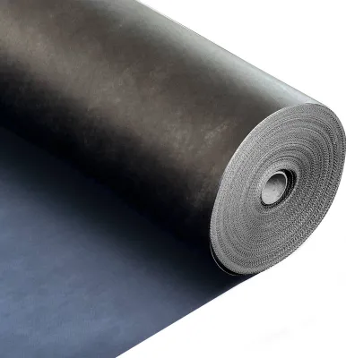 A roll of dark gray material, likely roofing underlayment, is shown on a white background.