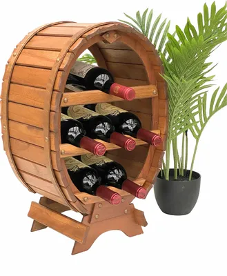 Produktbild von DanDiBo Weinregal Holz Stehend Weinfass 6 Flaschen Braun gebeizt Flaschenregal Flaschenhalter Fass