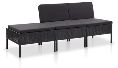 Image de Ensemble de salon de jardin – Ensemble de 3 pièces en résine tressée – Canapé d'extérieur résistant aux intempéries avec coussins